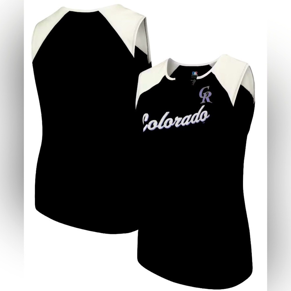 Women's Black/White Colorado Rockies Plus Size 3X Sleveless Muscle Tank Top New